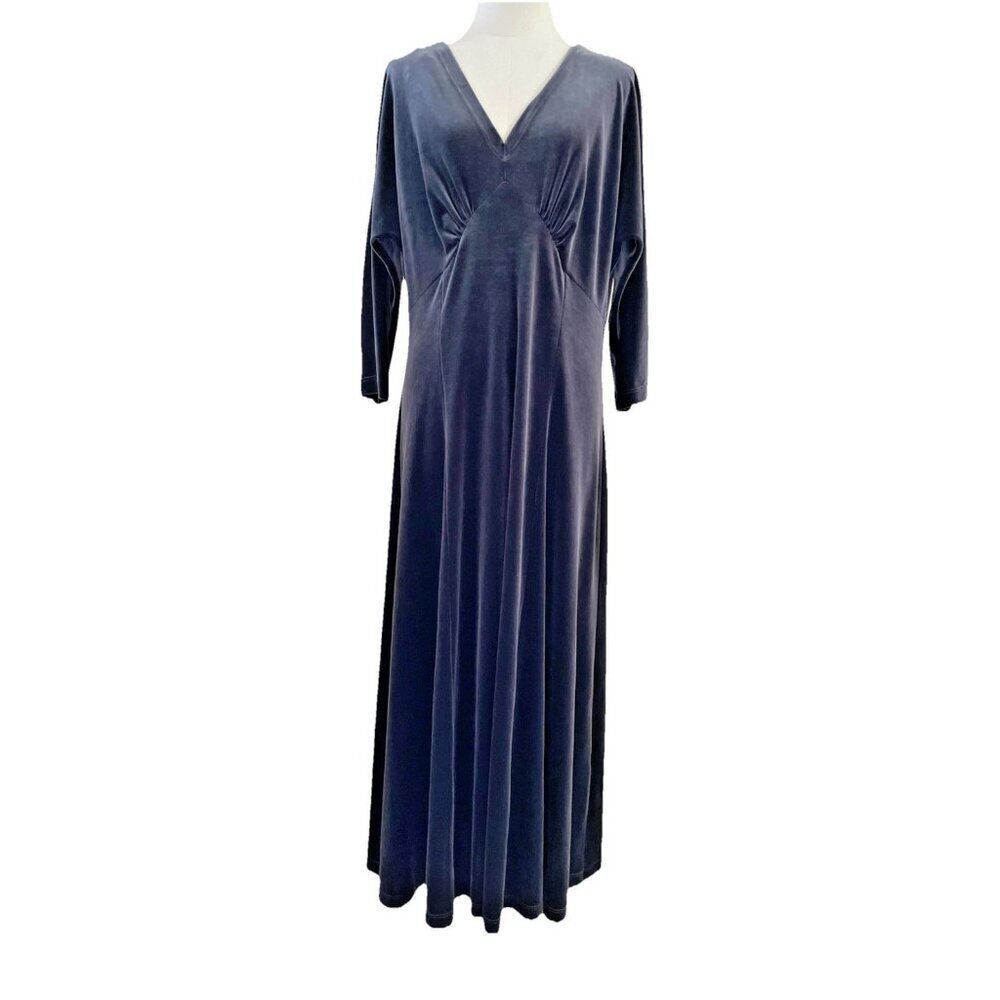 Vtg 90s Barbara Lesser Velour Midi Dress Women's XL Gray Babydoll Whimsigoth USA